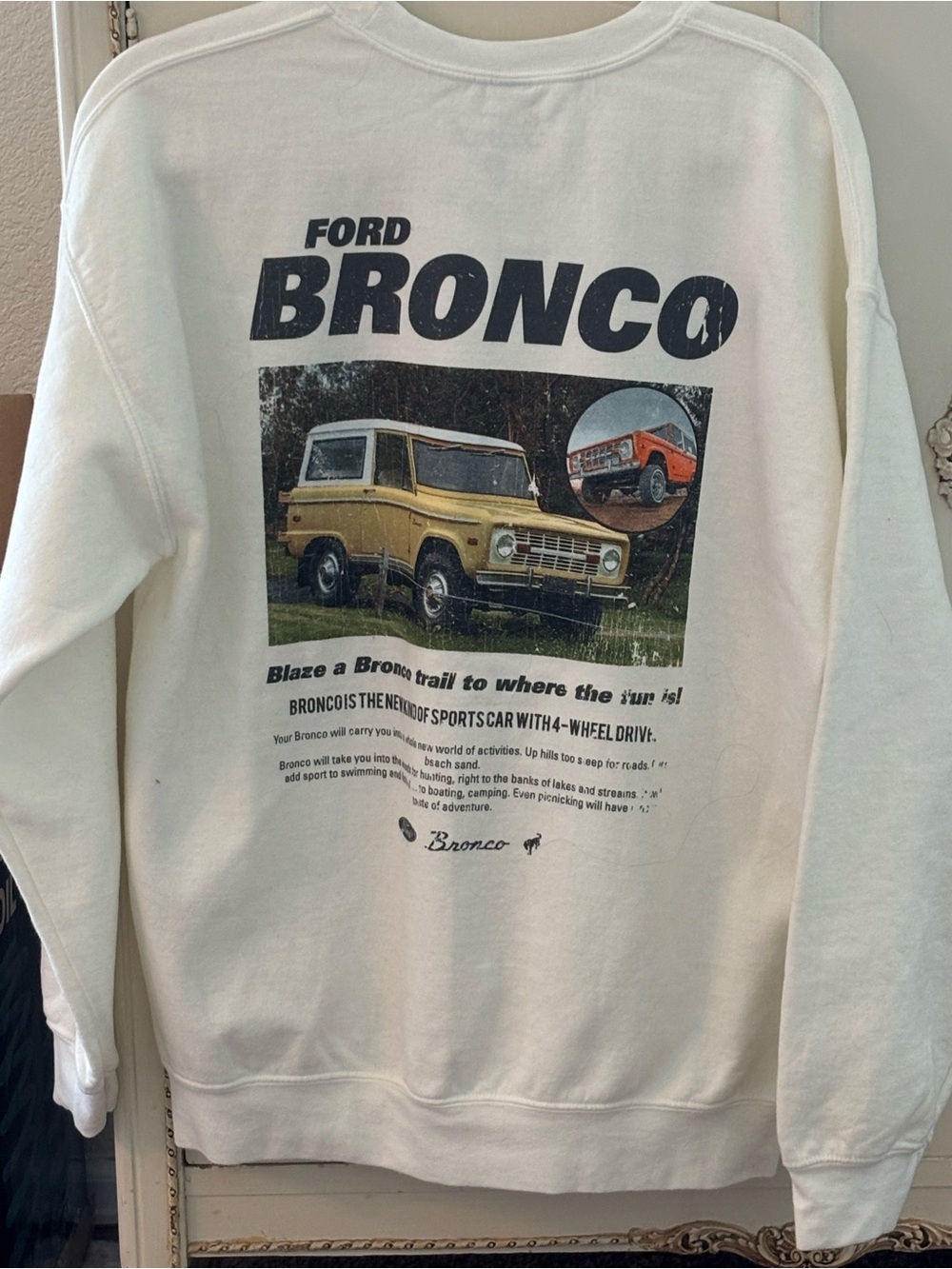 Ford Bronco Graphic Crewneck Sweatshirt - White with Yellow & Orange Accents
